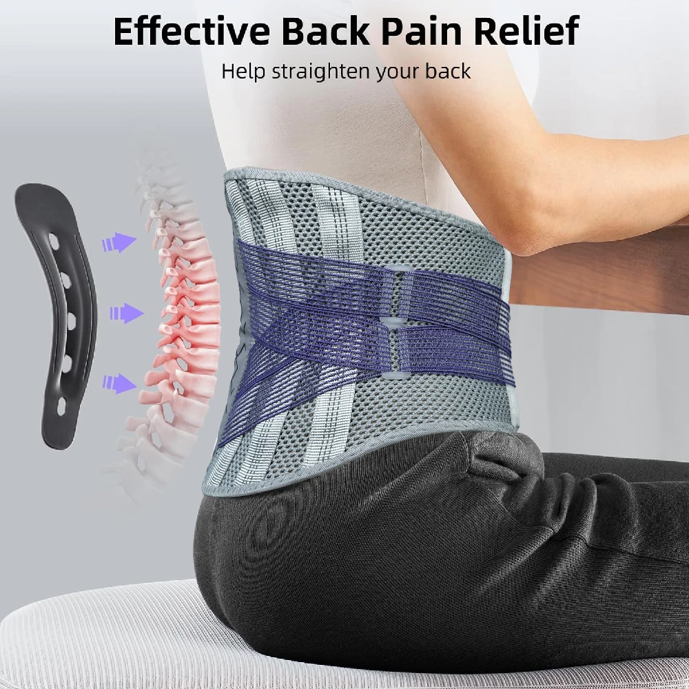Adjustable Lumbar Support Belt & 7 Stays,Breathable Lower Back Brace for Men Women,Back Pain Relief for Herniated Disc Sciatica