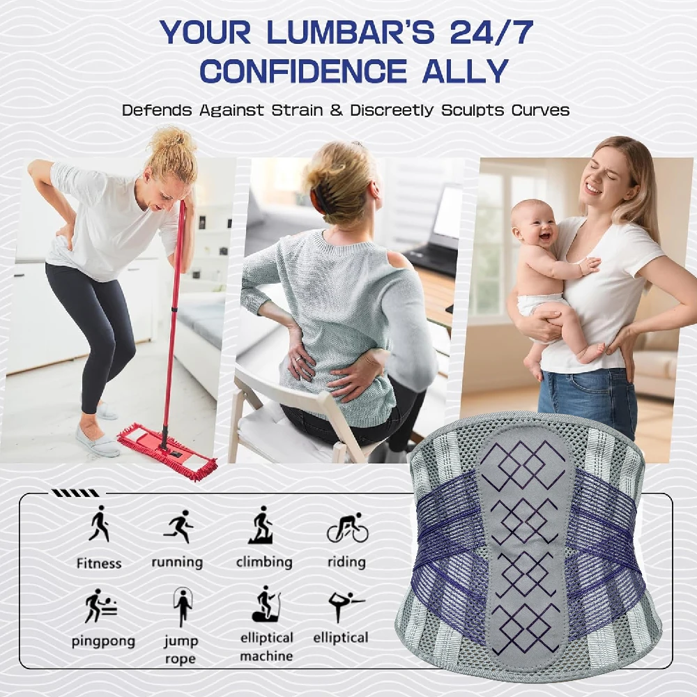 Adjustable Lumbar Support Belt & 7 Stays,Breathable Lower Back Brace for Men Women,Back Pain Relief for Herniated Disc Sciatica