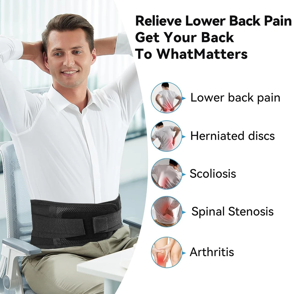 2-Stay Breathable Lower Back Brace,Adjustable Lumbar Support Belt for Sciatica,Back Pain Orthosis for Men Women Work Home Office