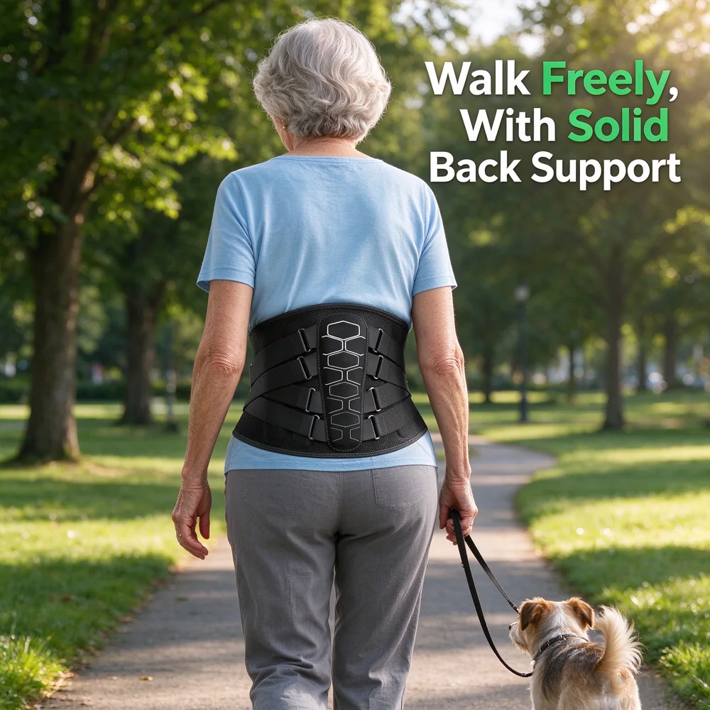 Seniors Lumbar Support Belt Breathable Back Brace with Steel Stays for Elderly Men Women Easy Wear for Home Daily Activities