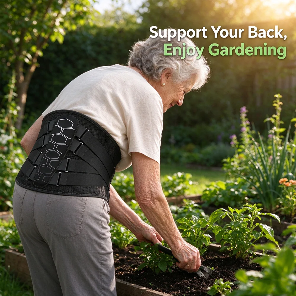 Seniors Lumbar Support Belt Breathable Back Brace with Steel Stays for Elderly Men Women Easy Wear for Home Daily Activities