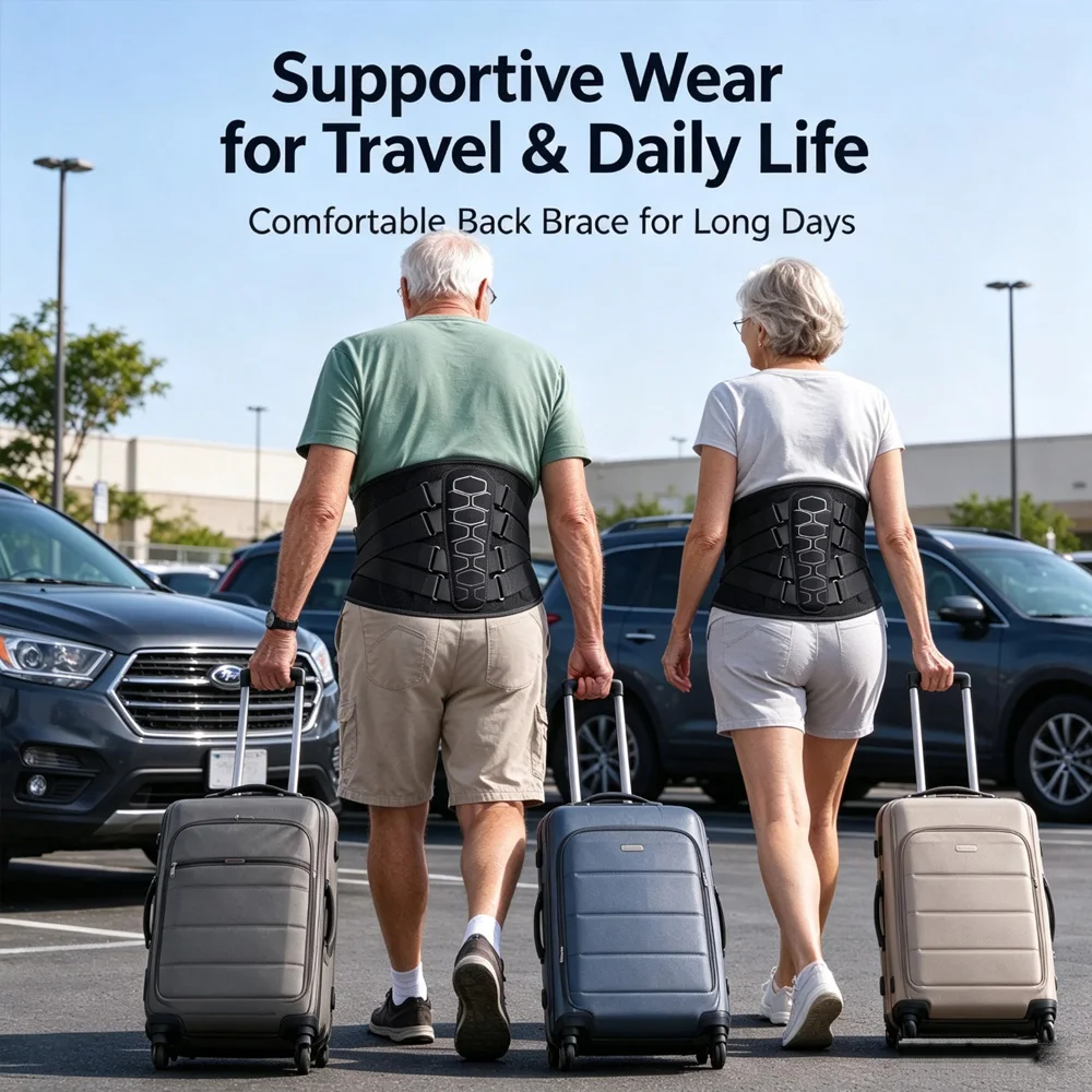 Seniors Lumbar Support Belt Breathable Back Brace with Steel Stays for Elderly Men Women Easy Wear for Home Daily Activities