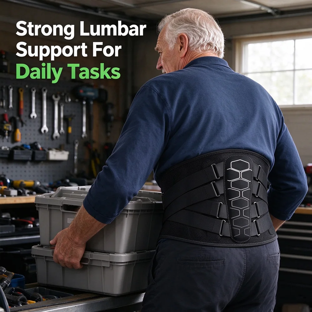 Seniors Lumbar Support Belt Breathable Back Brace with Steel Stays for Elderly Men Women Easy Wear for Home Daily Activities