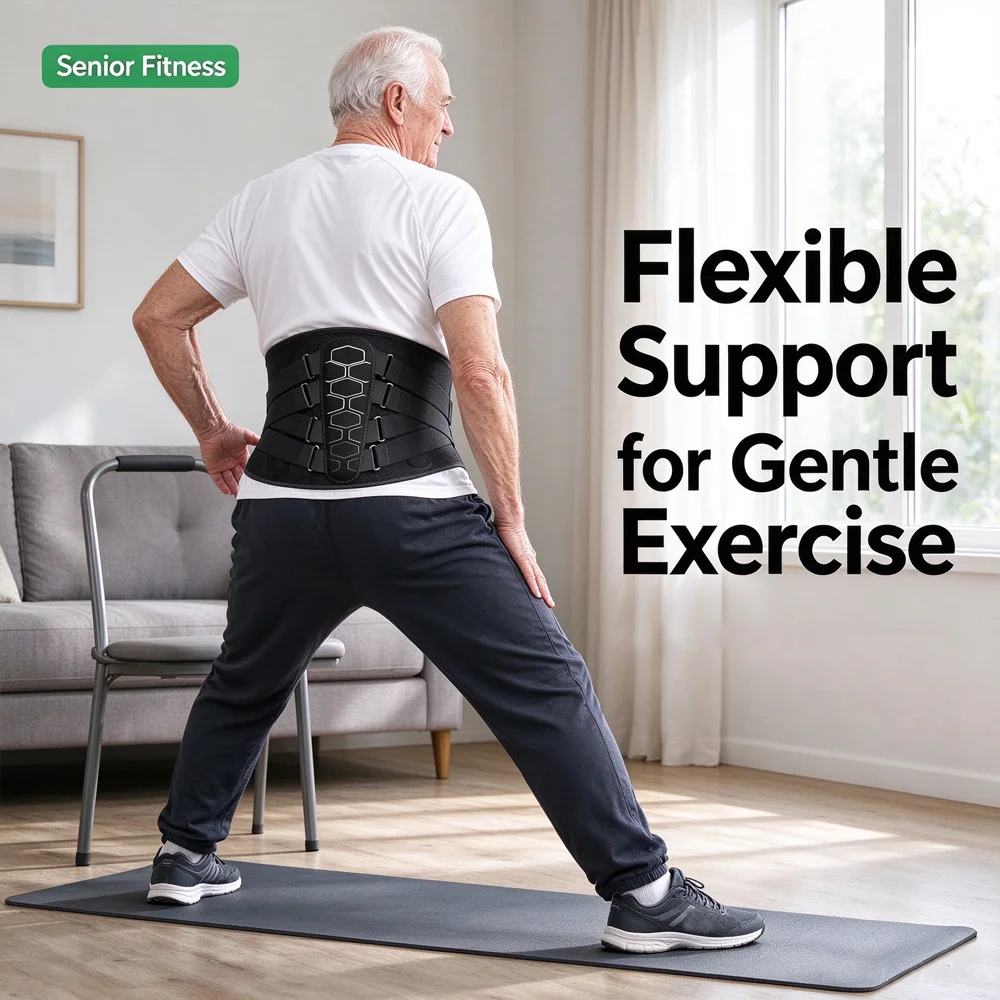 Seniors Lumbar Support Belt Breathable Back Brace with Steel Stays for Elderly Men Women Easy Wear for Home Daily Activities