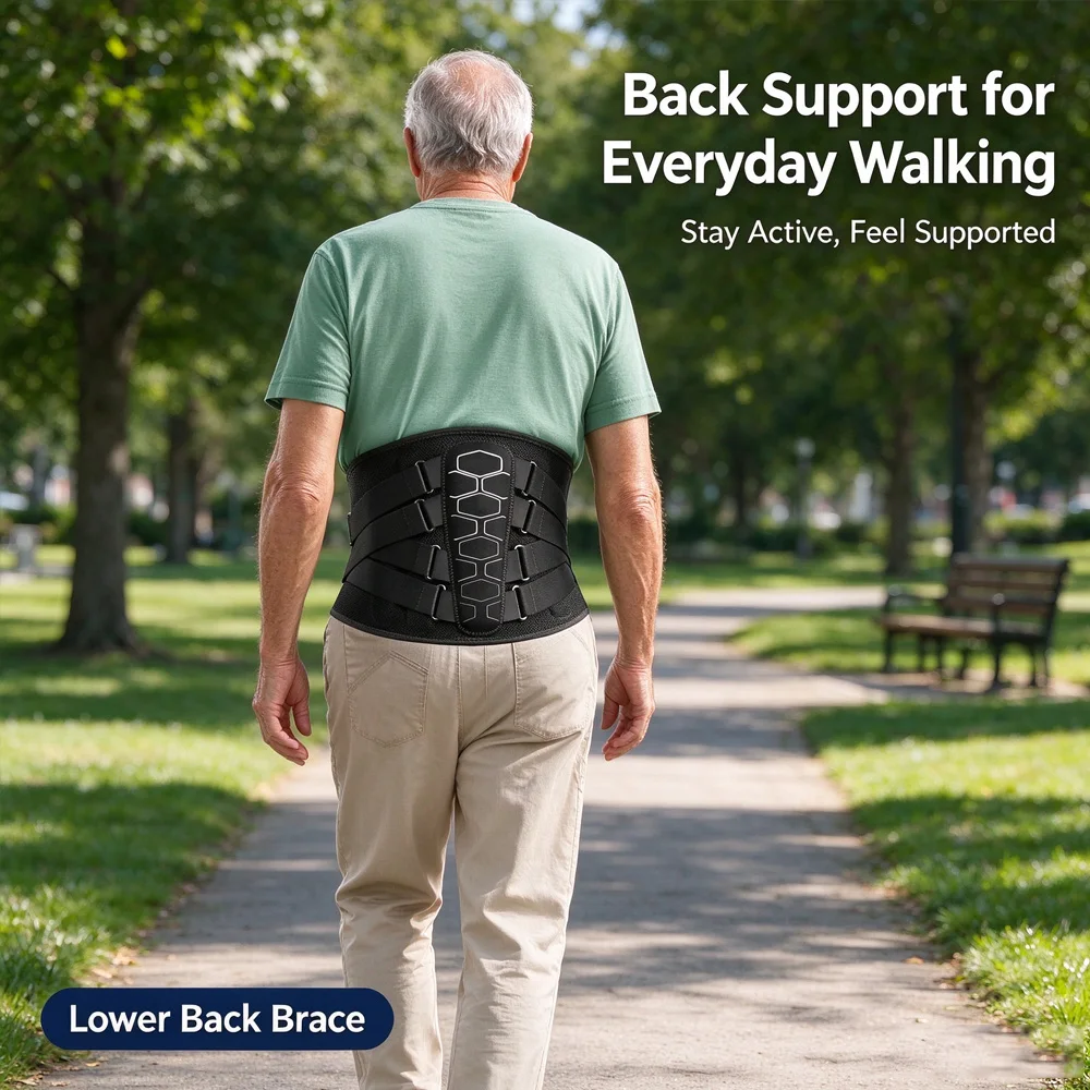 Seniors Lumbar Support Belt Breathable Back Brace with Steel Stays for Elderly Men Women Easy Wear for Home Daily Activities