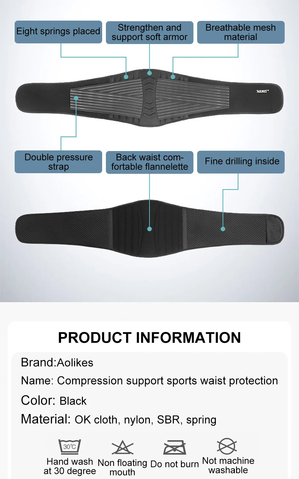 AOLIKES Adjustable Back Lumbar Support Belt Breathable Waist Brace Strap for Lower Back Pain Relief, Scoliosis, Herniated Disc