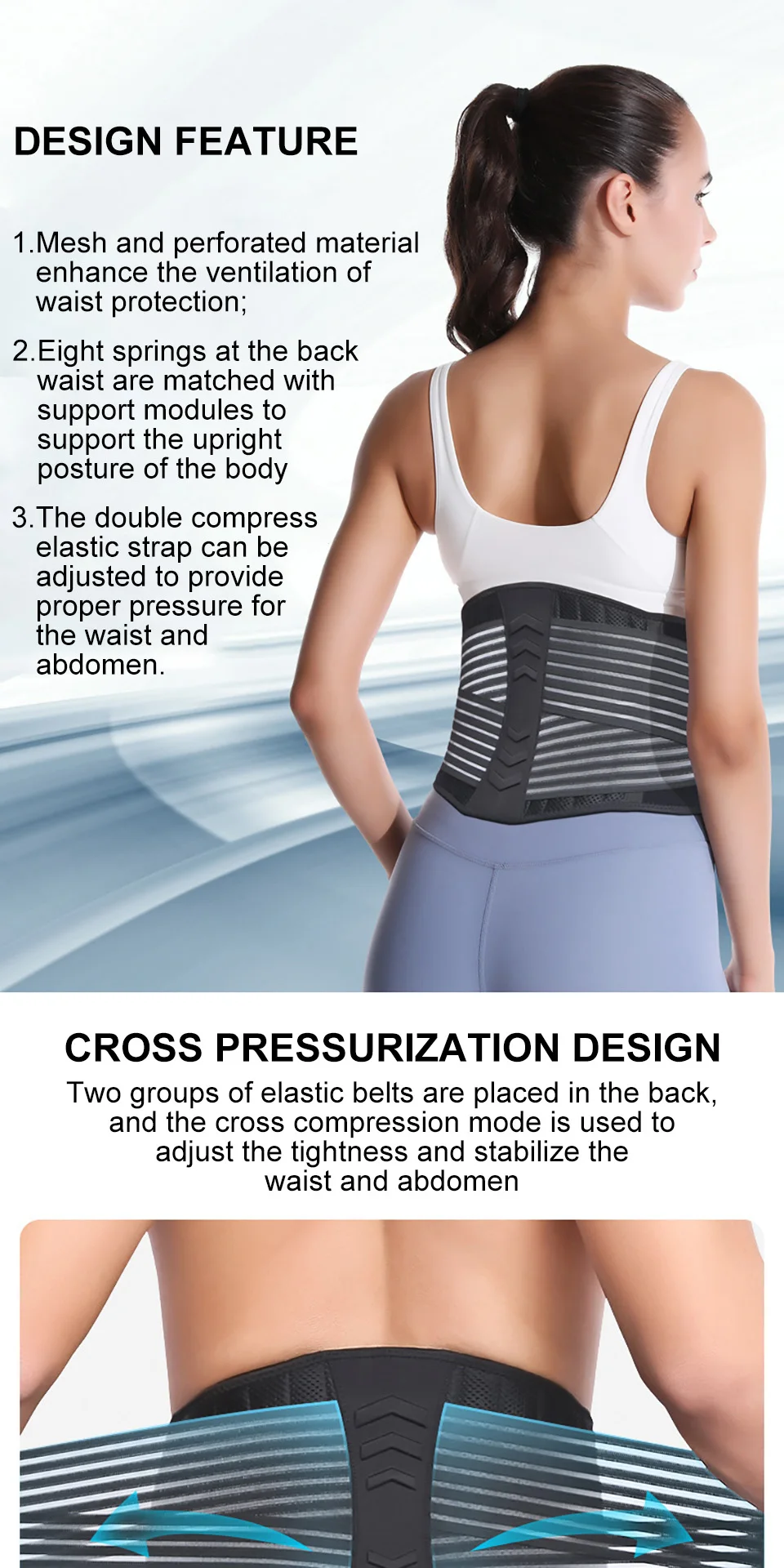 AOLIKES Adjustable Back Lumbar Support Belt Breathable Waist Brace Strap for Lower Back Pain Relief, Scoliosis, Herniated Disc