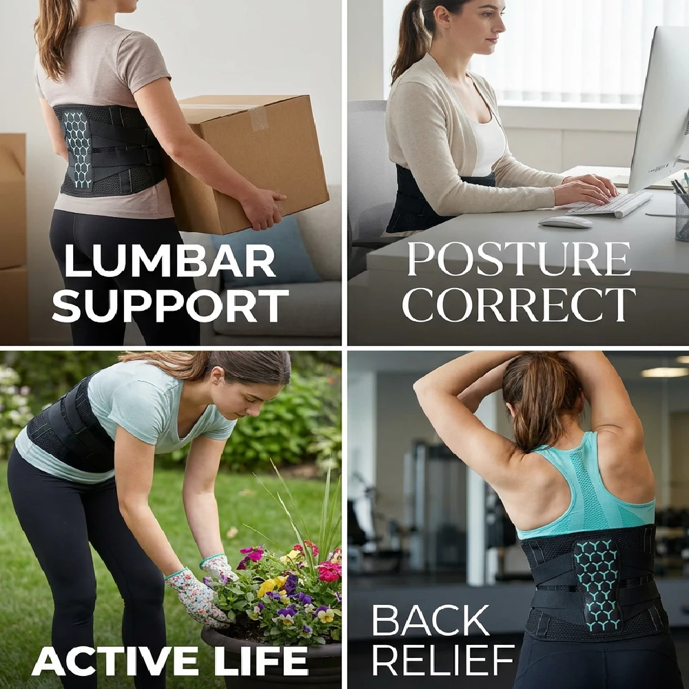 1PCS Adjustable Back Brace for Lower Pain Relief, Lumbar Support Belt with Steel Stays Breathable Mesh for Gym Running Cycling