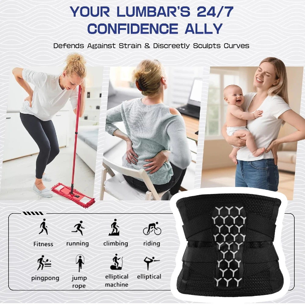 1PCS Adjustable Back Brace for Lower Pain Relief, Lumbar Support Belt with Steel Stays Breathable Mesh for Gym Running Cycling