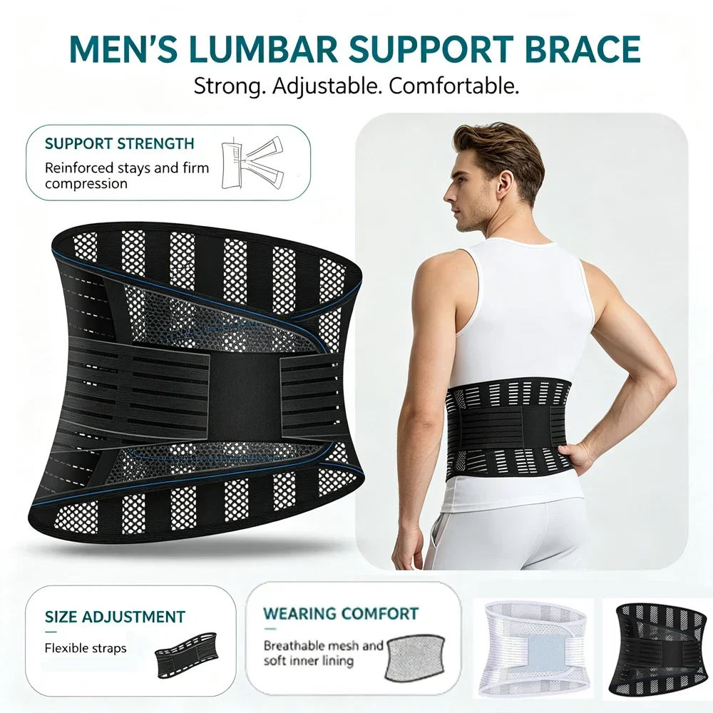 Back Brace for Lower Back Pain Relief with 5 Stays & Dual Adjustable Straps, Breathable Anti-Skid Lumbar Support for Men Women