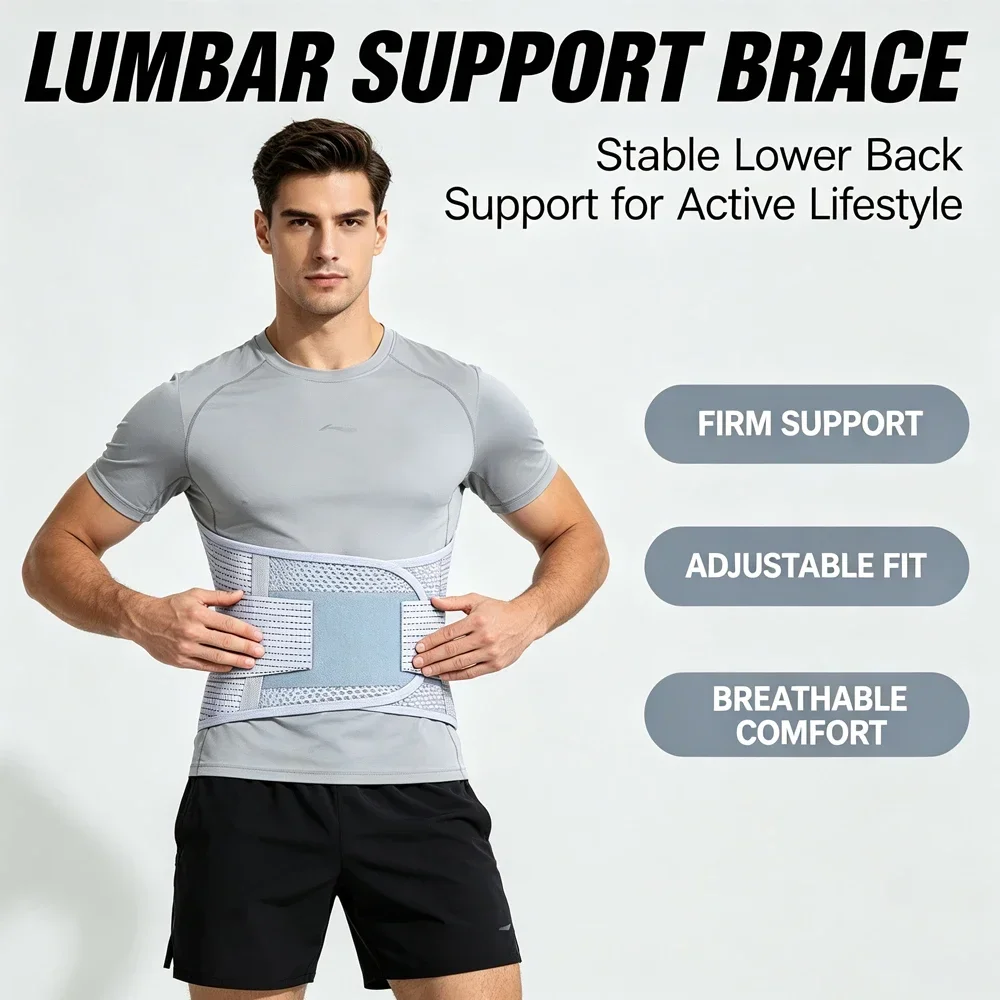 Back Brace for Lower Back Pain Relief with 5 Stays & Dual Adjustable Straps, Breathable Anti-Skid Lumbar Support for Men Women