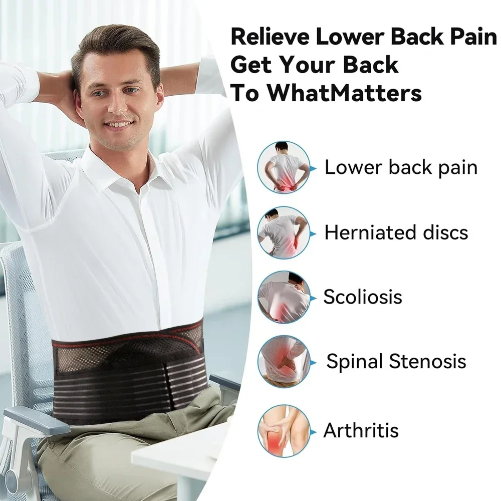 Back Brace for Lower Back Pain Relief with 5 Stays & Dual Adjustable Straps, Breathable Anti-Skid Lumbar Support for Men Women