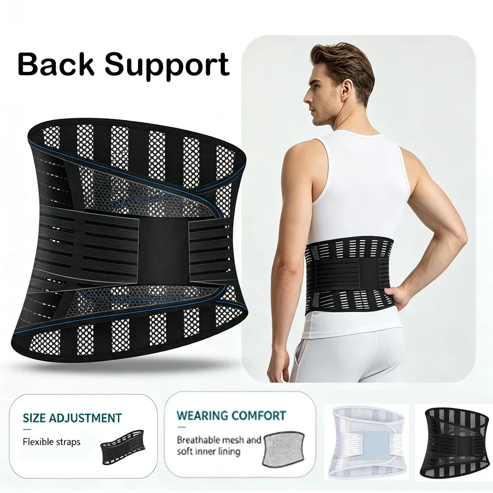Back Brace for Lower Back Pain Relief with 5 Stays & Dual Adjustable Straps, Breathable Anti-Skid Lumbar Support for Men Women
