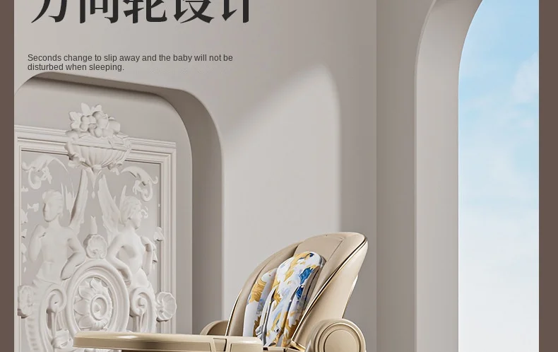 Multifunction Children Dining Chair Adjustable 2-in-1 Smooth Cardan Wheel Foldable Toddler Reclining Chair Highchair for Baby