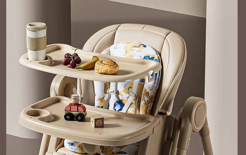 Multifunction Children Dining Chair Adjustable 2-in-1 Smooth Cardan Wheel Foldable Toddler Reclining Chair Highchair for Baby