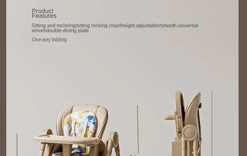 Multifunction Children Dining Chair Adjustable 2-in-1 Smooth Cardan Wheel Foldable Toddler Reclining Chair Highchair for Baby
