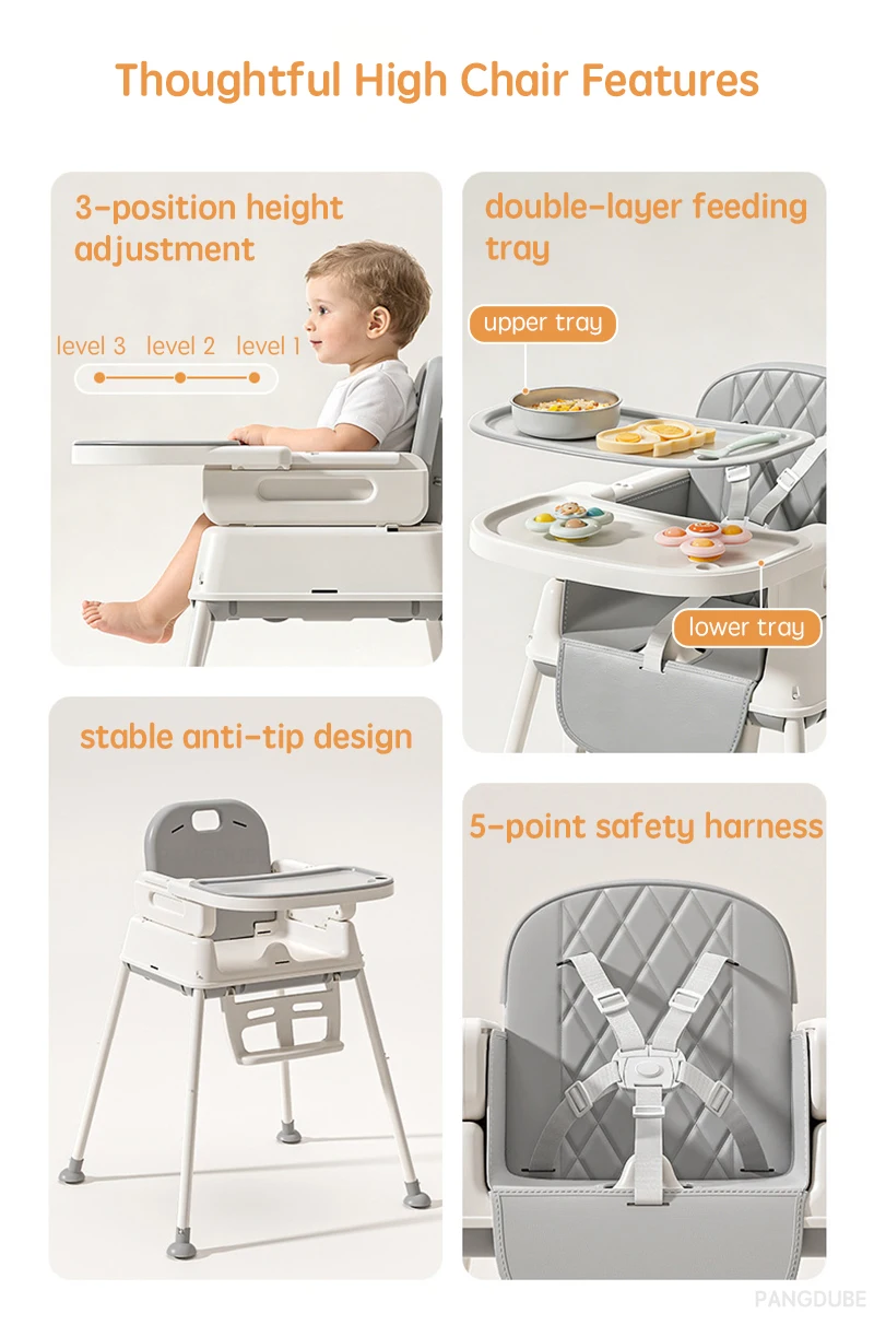 PANGDUBE Foldable Baby High Chair Portable Infant Feeding Seat Convertible Booster Toddler Meal Chair with Wheels Tray