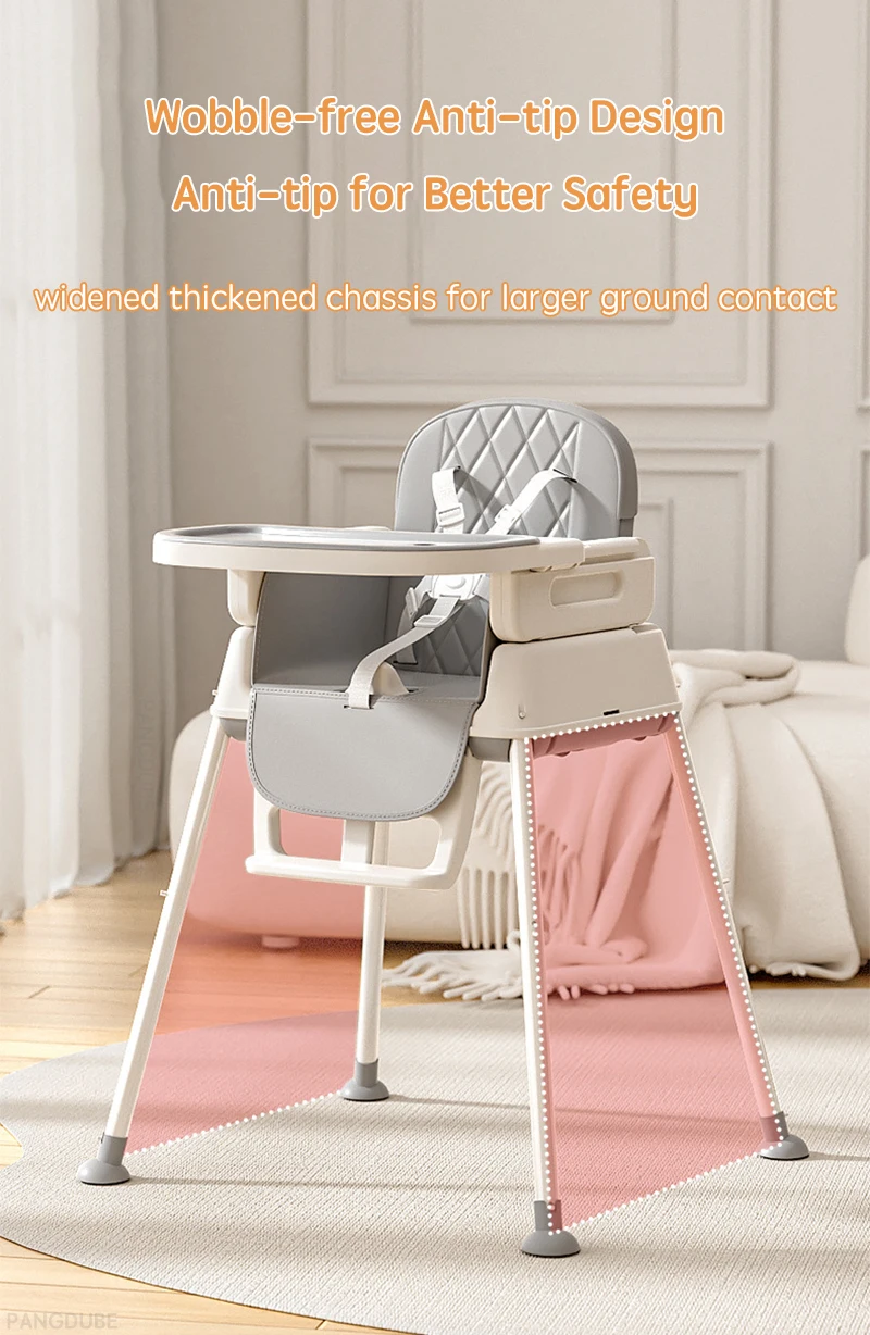 PANGDUBE Foldable Baby High Chair Portable Infant Feeding Seat Convertible Booster Toddler Meal Chair with Wheels Tray