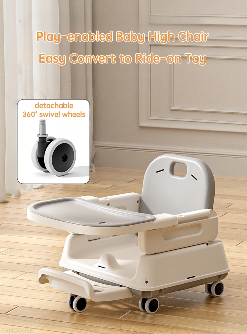 PANGDUBE Foldable Baby High Chair Portable Infant Feeding Seat Convertible Booster Toddler Meal Chair with Wheels Tray