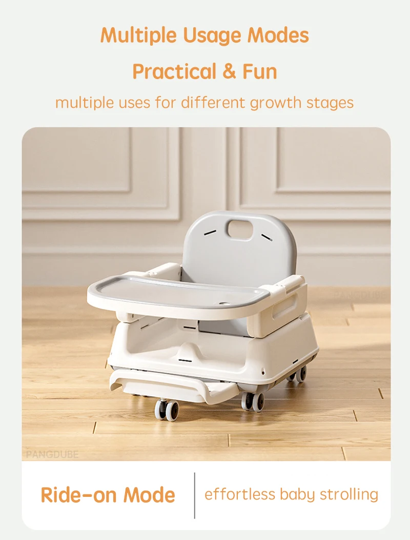 PANGDUBE Foldable Baby High Chair Portable Infant Feeding Seat Convertible Booster Toddler Meal Chair with Wheels Tray