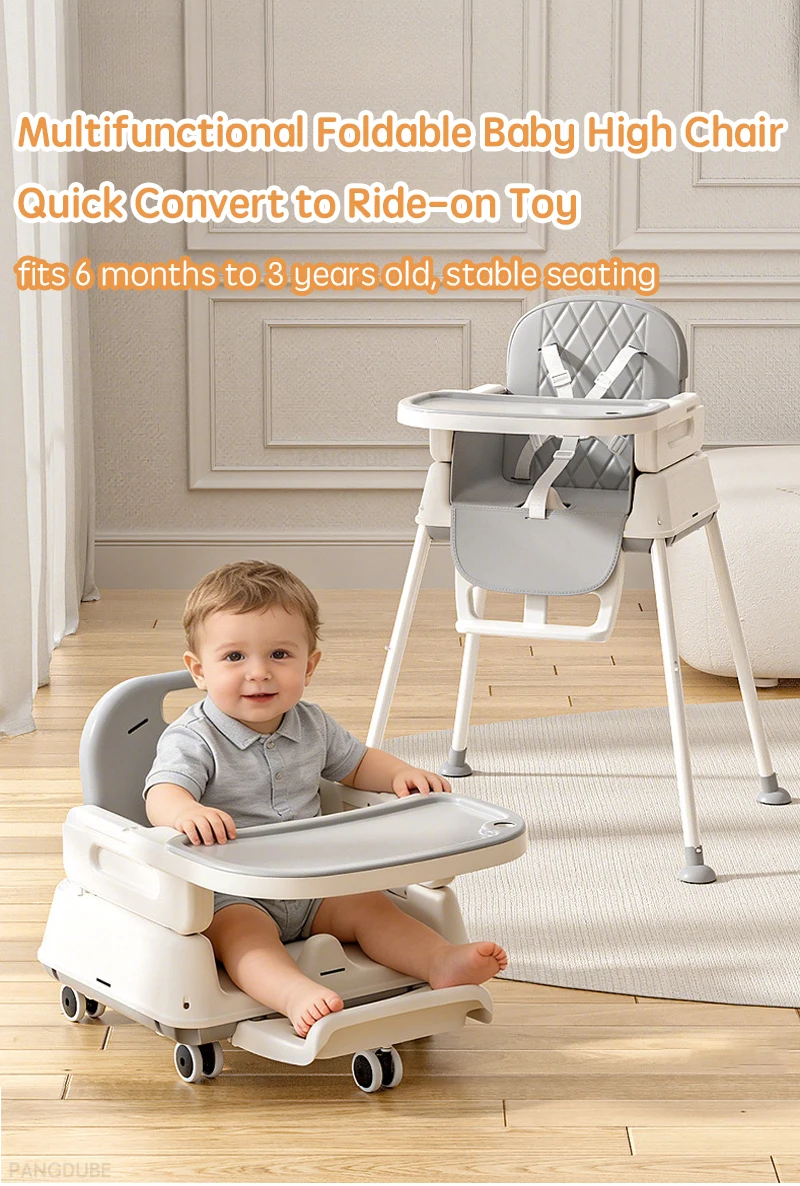 PANGDUBE Foldable Baby High Chair Portable Infant Feeding Seat Convertible Booster Toddler Meal Chair with Wheels Tray