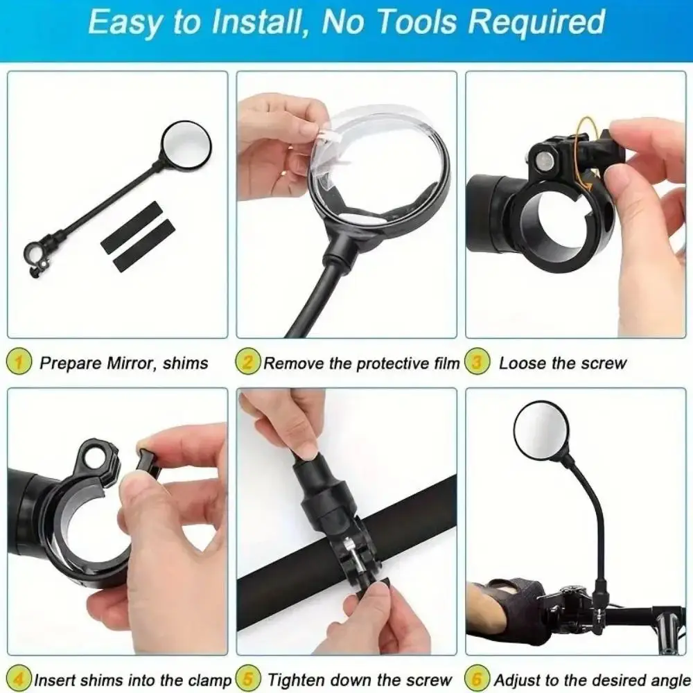 DOMEN Bicycle Rearview Handlebar Mirrors 360 Rotatable for Bike Motorcycle Bendable Hose Adjustable Wide Angle Rear View Mirror