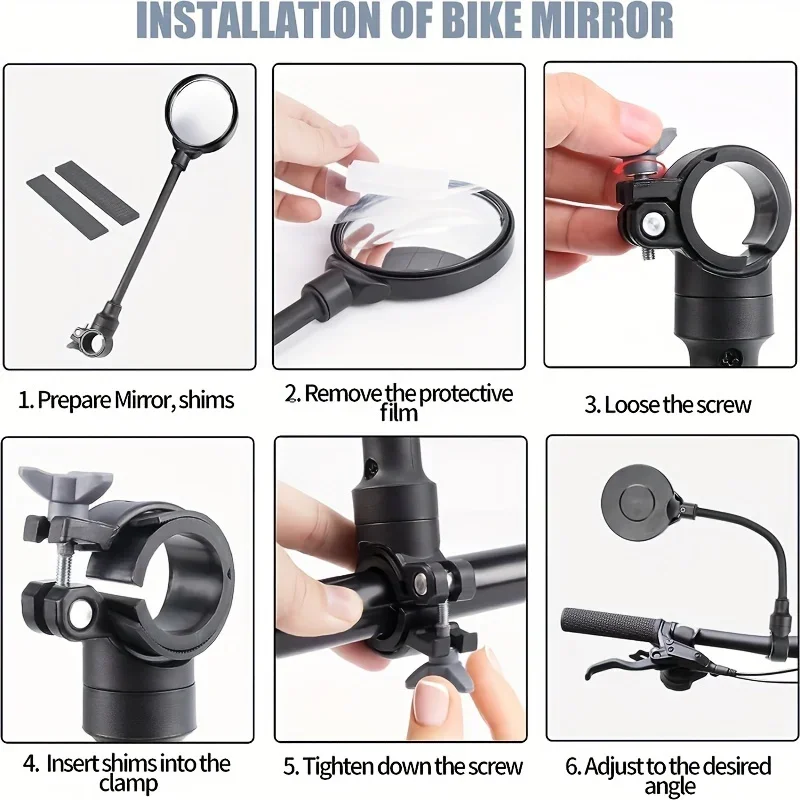 1PCS Bike Mirror Bike Handlebar Rearview Mirror Rotatable And Adjustable Wide Angle Rear View Shockproof Convex Mirror Universal