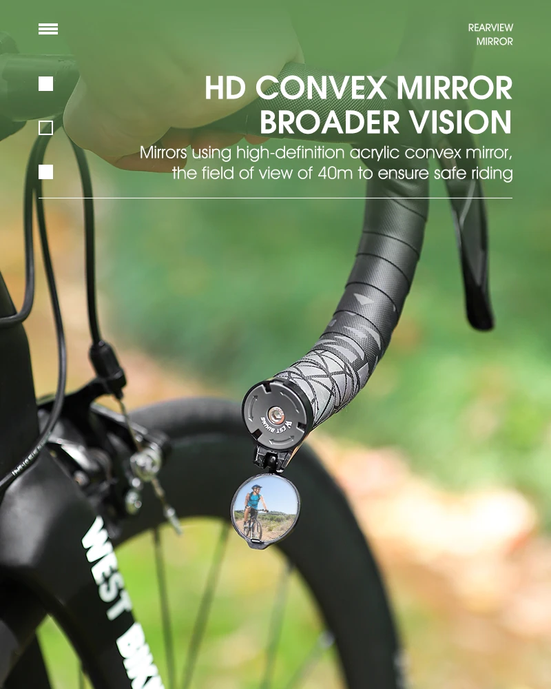 WEST BIKING Bike Rearview Mirror Universal Adjustable Convex Mirrors Rotate Handlebar End Mirror MTB Road Bike Accessories
