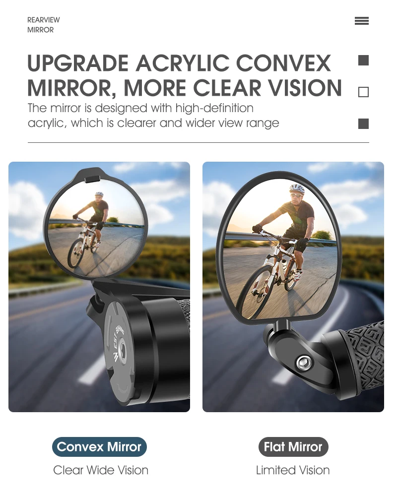 WEST BIKING Bike Rearview Mirror Universal Adjustable Convex Mirrors Rotate Handlebar End Mirror MTB Road Bike Accessories