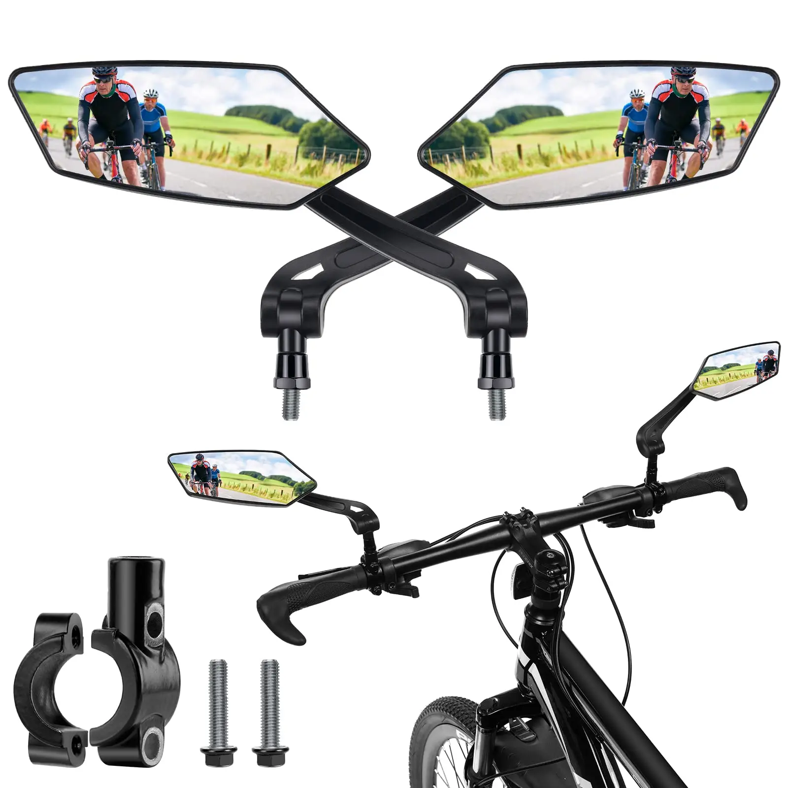 Bicycle Rearview Bike Adjustable 360° Rotate Wide Angle Mirror Road Bike Handlebar Rear View Mirrors Bicycle Accessories
