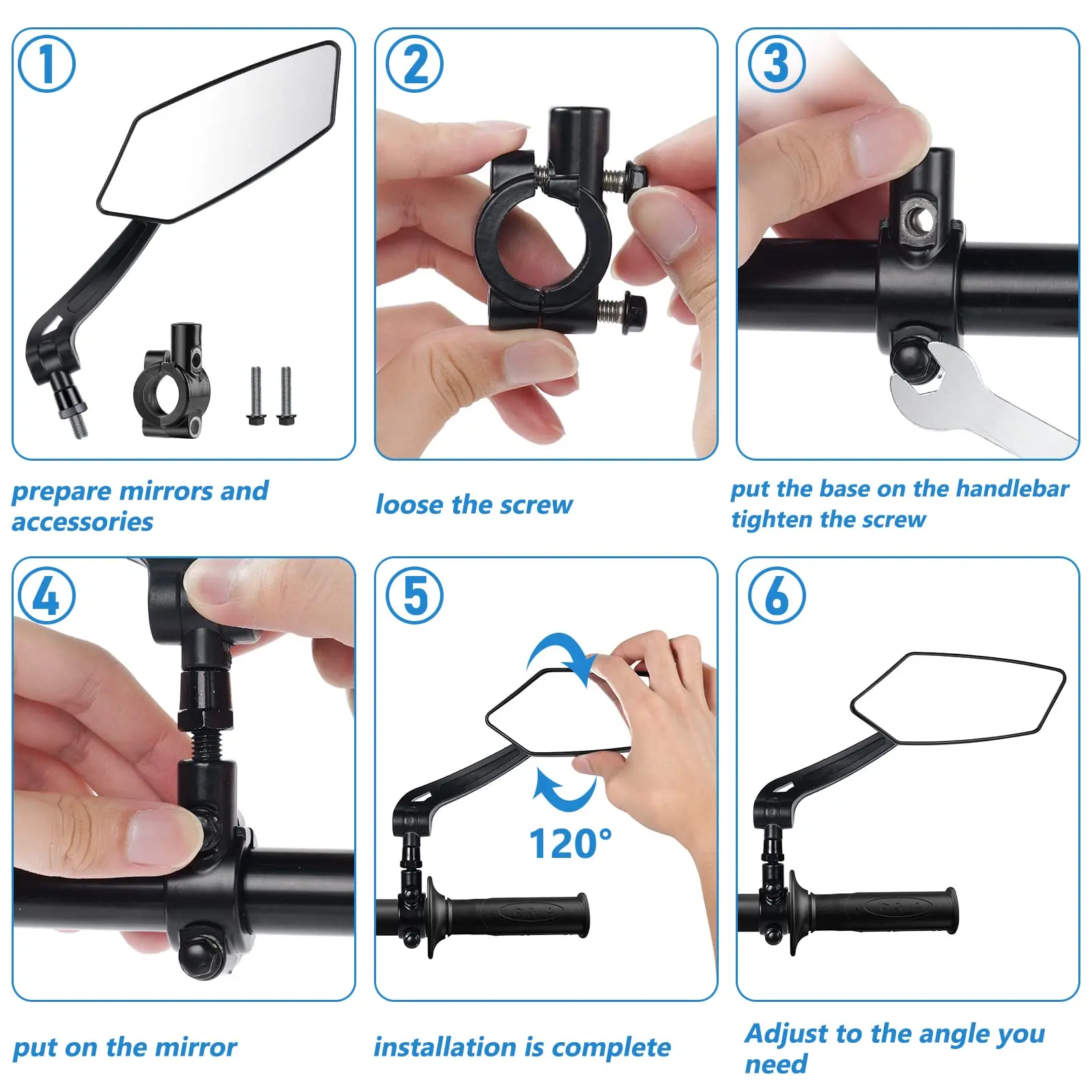 Bicycle Rearview Bike Adjustable 360° Rotate Wide Angle Mirror Road Bike Handlebar Rear View Mirrors Bicycle Accessories