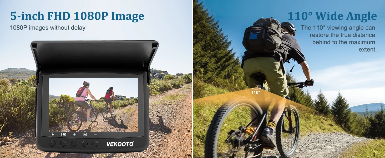 1080P 5" HD Display Bicycle Rear View Camera Real-Time Road Monitoring Night Vision Waterproof Bike Backup Camera for MTB E-Bike