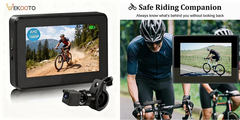 1080P 5" HD Display Bicycle Rear View Camera Real-Time Road Monitoring Night Vision Waterproof Bike Backup Camera for MTB E-Bike