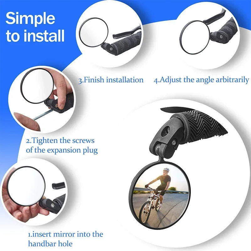 Universal Bicycle Rearview Mirror Adjustable RotateWide-Angle Cycling HandlebarRear View for MTB Road Bike Accessories
