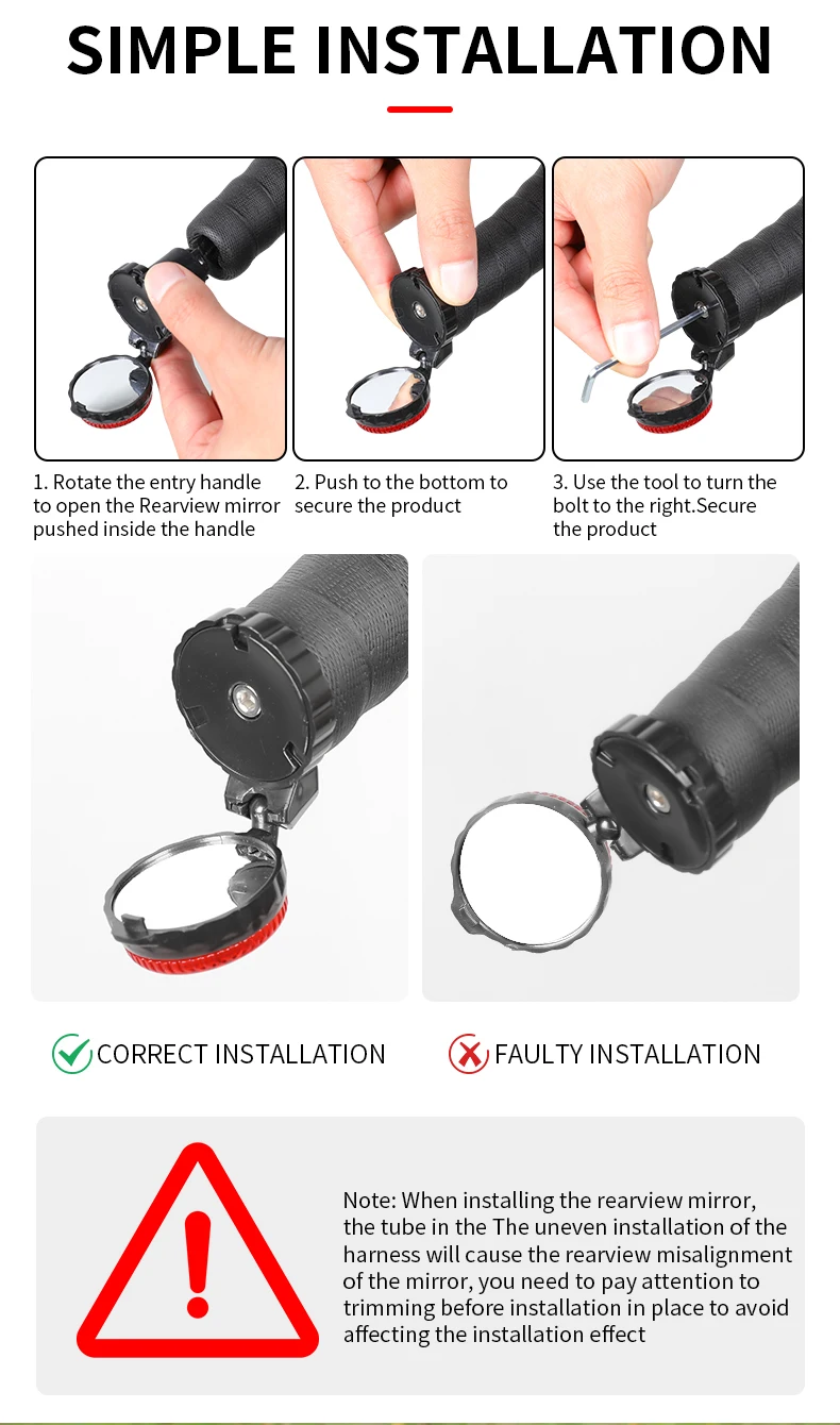1/2pcs Bicycle Rearview Mirror Adjustable Rotate Cycling Handlebar Led Warning Light Rear View Mirrors Bike Accessories