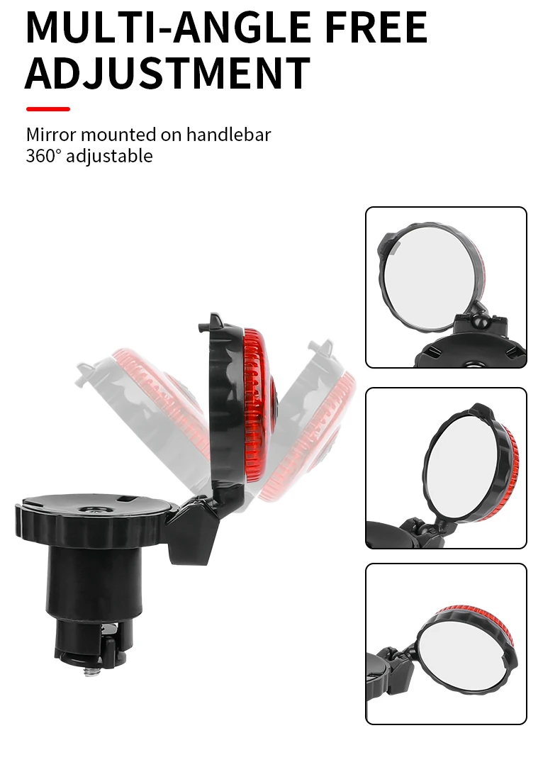 1/2pcs Bicycle Rearview Mirror Adjustable Rotate Cycling Handlebar Led Warning Light Rear View Mirrors Bike Accessories