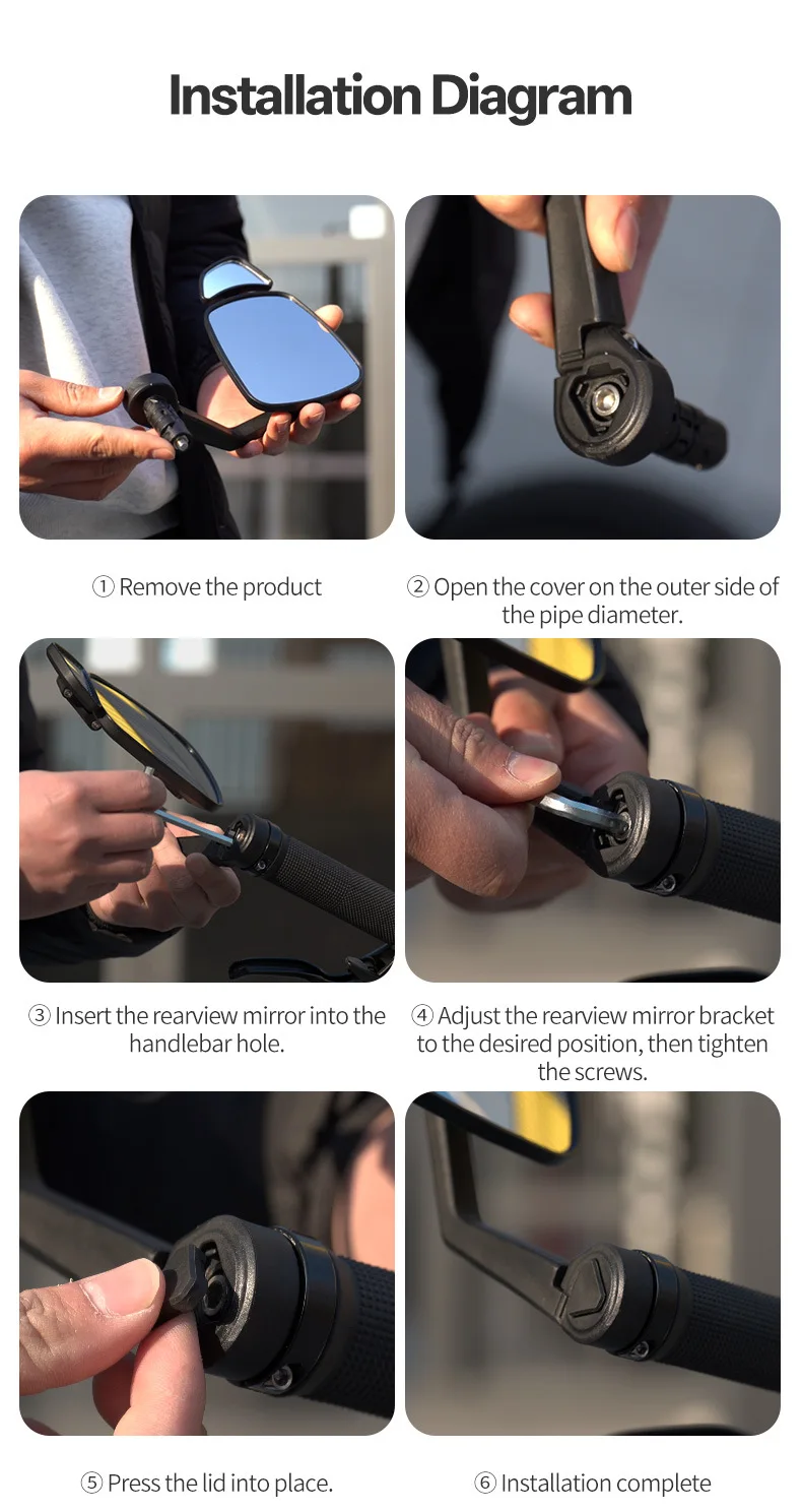 Mountain Bike Handlebar End Rearview Mirror Adjustable Wide-Angle Convex Cycling Mirror Bar-End Insert Bicycle Safety MTB Part