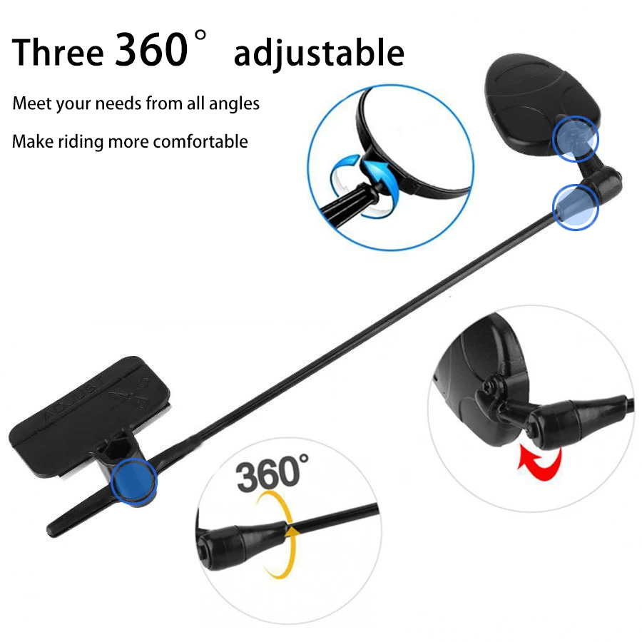 One/two bicycle helmet mirrors, bicycle rearview mirror, 360-degree rotating 9.25x3.07-inch ABS universal adjustable bicycle rea