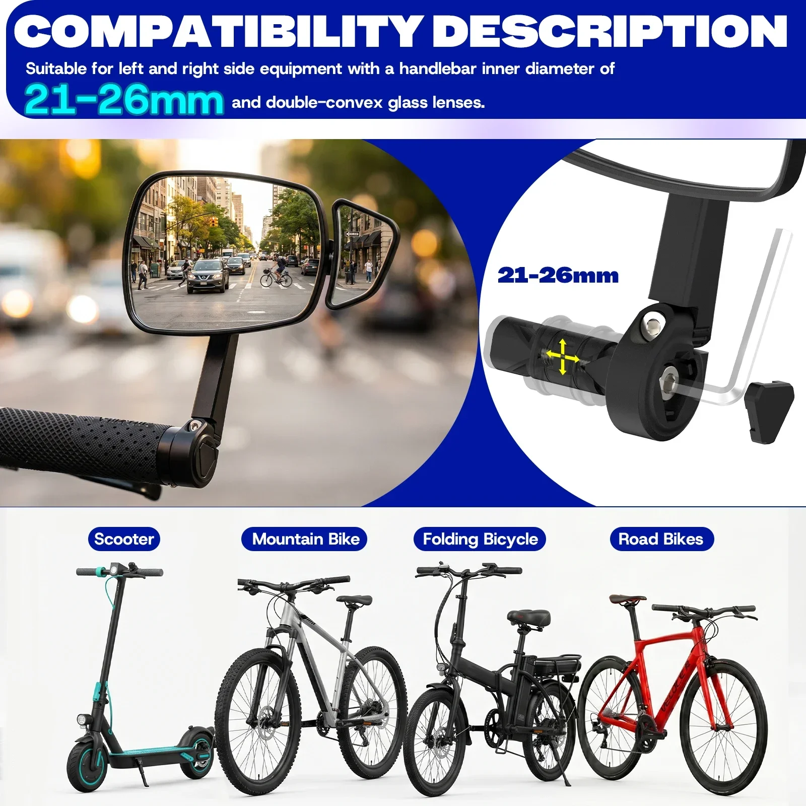 BUCKLOS Bicycle Handlebar Mirror Dual Rear View Mirror Adjustable Wide Range Back Sight Reflector Cycling Mirrors Bike Accessory
