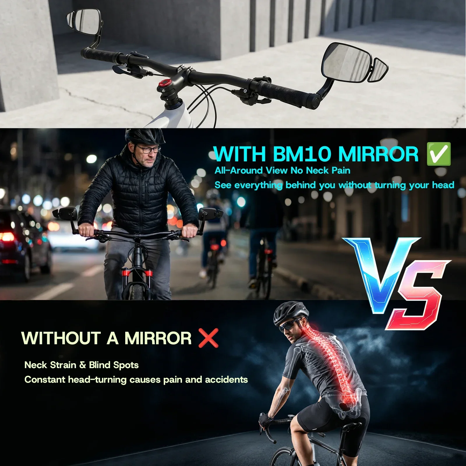 BUCKLOS Bicycle Handlebar Mirror Dual Rear View Mirror Adjustable Wide Range Back Sight Reflector Cycling Mirrors Bike Accessory