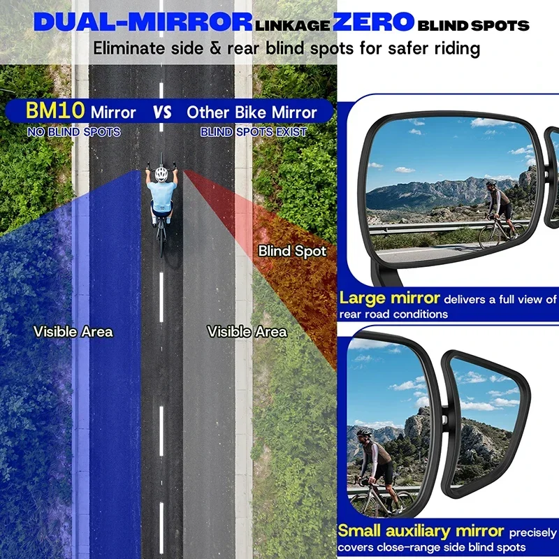 BUCKLOS Bicycle Handlebar Mirror Dual Rear View Mirror Adjustable Wide Range Back Sight Reflector Cycling Mirrors Bike Accessory