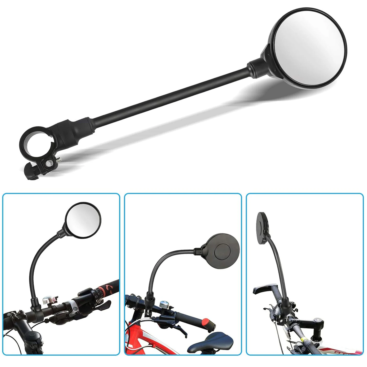 1/2PCS Bike Rearview Mirrors 360° Adjustable Handlebar Mirror with Bendable Hose for MTB Road Motorcycle