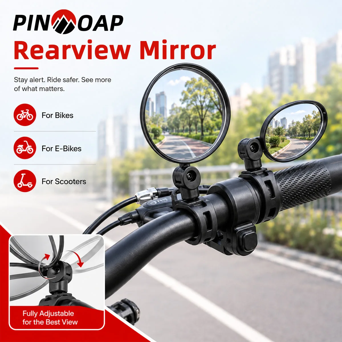 PINMOAP 2PCS Bicycle Rear Mirror Wide Angle Handlebar Reflector Mirror Adjustable Cycling Safety View For Mtb Road Bike Scooter