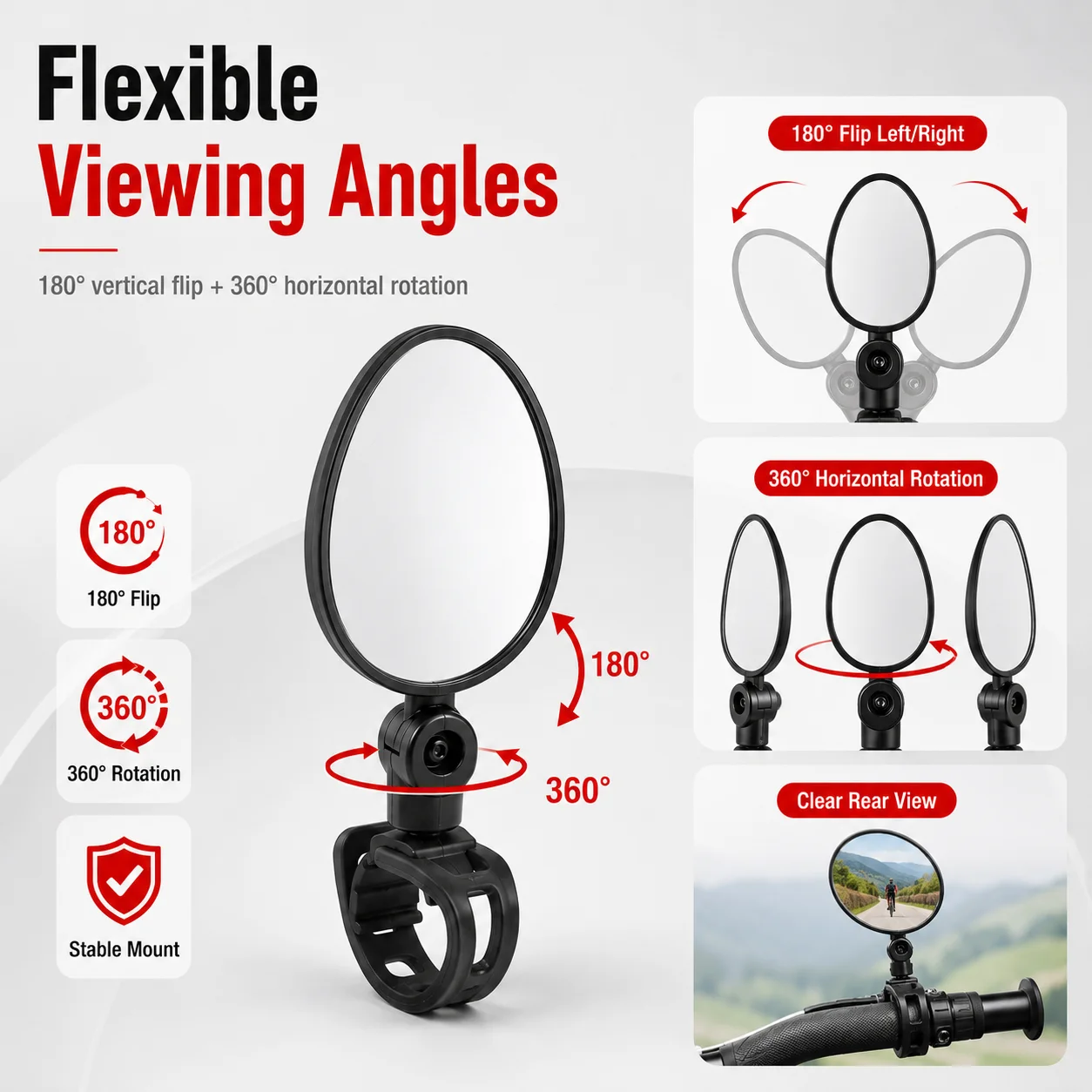 PINMOAP 2PCS Bicycle Rear Mirror Wide Angle Handlebar Reflector Mirror Adjustable Cycling Safety View For Mtb Road Bike Scooter