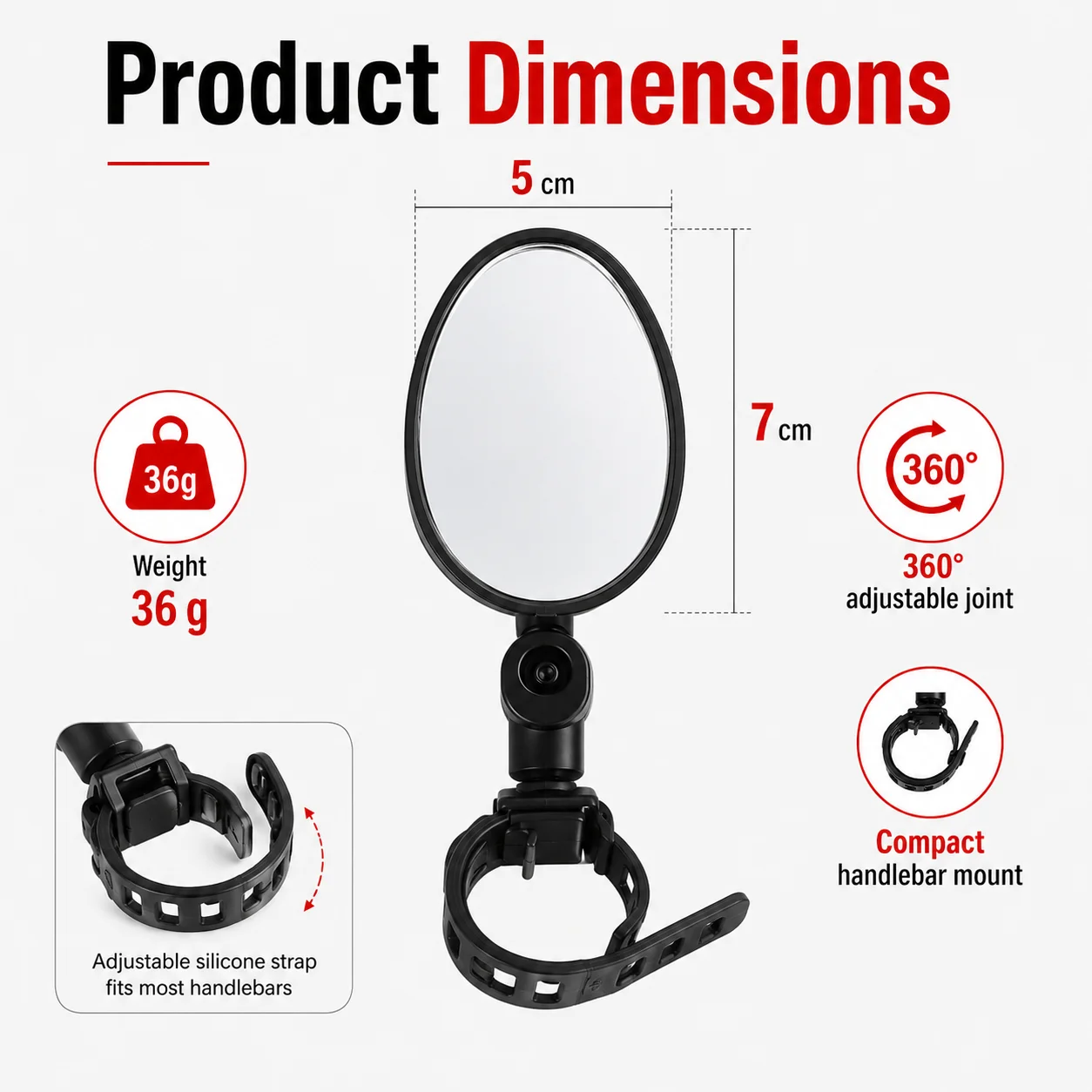PINMOAP 2PCS Bicycle Rear Mirror Wide Angle Handlebar Reflector Mirror Adjustable Cycling Safety View For Mtb Road Bike Scooter