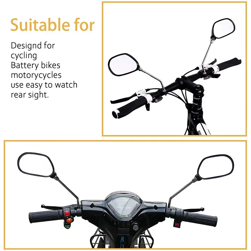 2pcs Bicycle Rearview Mirror Reflector Angle Adjustable Left Right Mirrors Outdoor Safety Riding Bicycle Handle Rearview Mirror