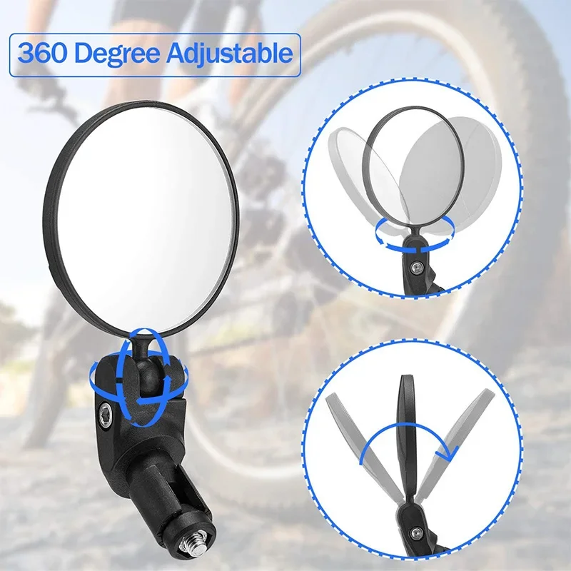 2PCS 360° Bike Mirror - Wide-Angle Rearview for MTB/Road/E-Bike, Shockproof Handlebar Mount Tool-Free Install