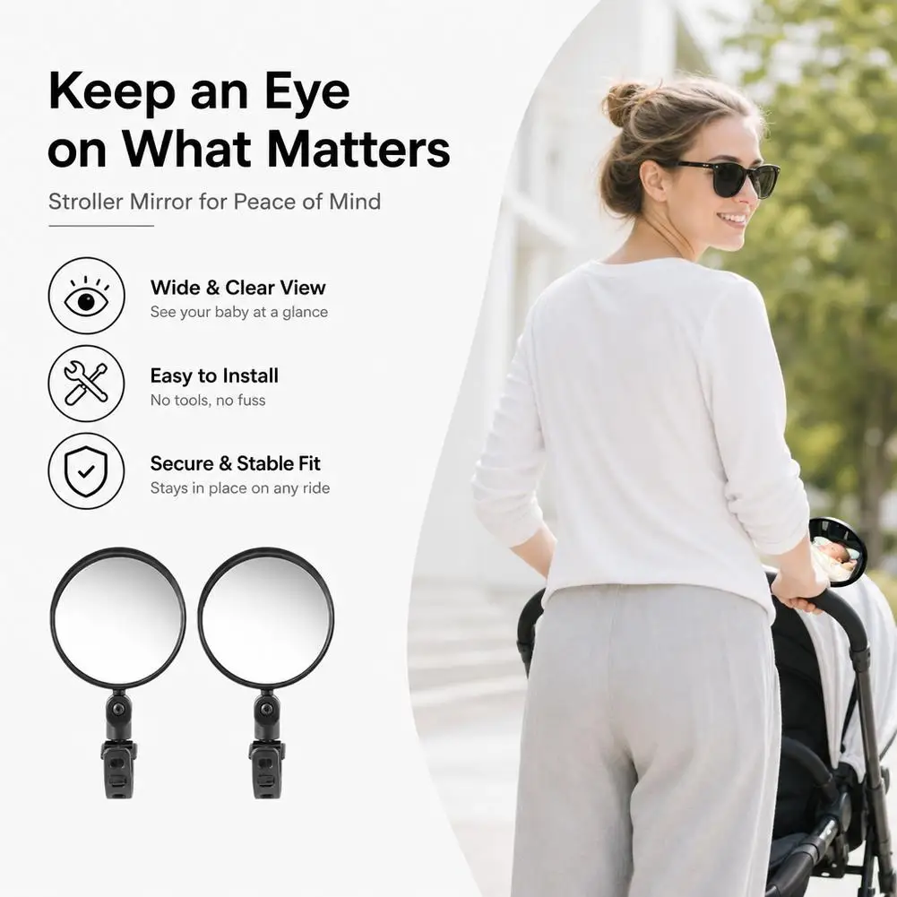 2-Piece Set Baby Stroller Rearview Mirror - Universal Fit, No Installation Required, Baby Walker Safety Accessory Compact Design