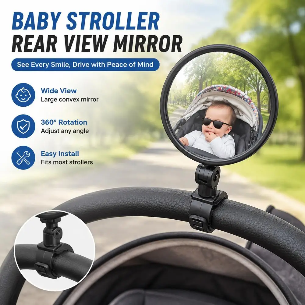2-Piece Set Baby Stroller Rearview Mirror - Universal Fit, No Installation Required, Baby Walker Safety Accessory Compact Design
