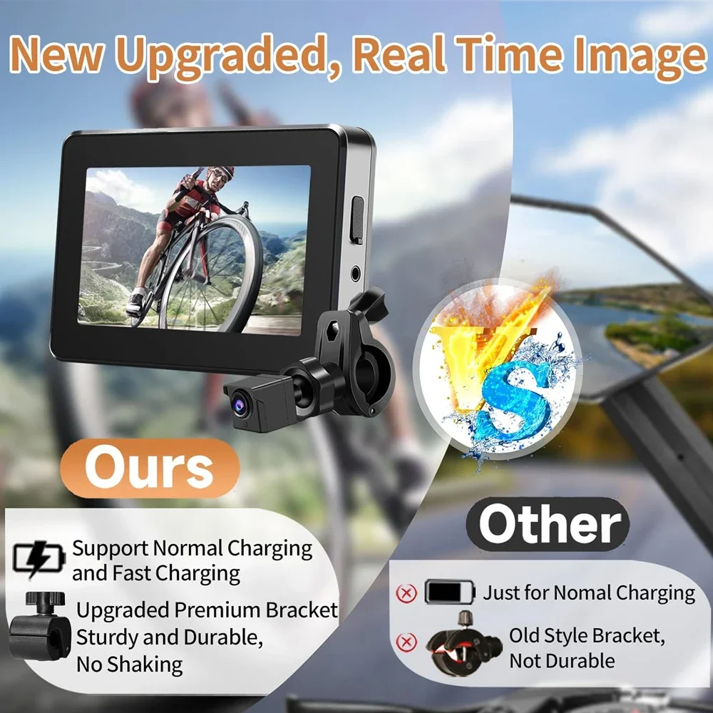 Universal 1080P Bike Rear View Camera 4.3" Monitor HD Night Vision Wide Angle for Mountain Road Bicycle Cycling
